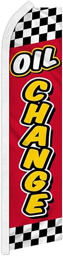 Bandera de publicidad Swooper roja y amarilla con cambio de aceite, perfecta para tiendas de rendimiento, mecánica, reparación de automóviles,