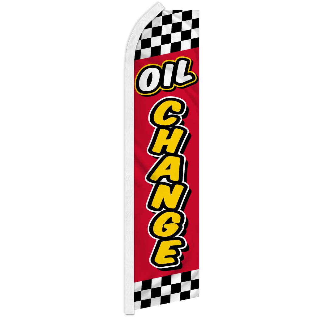 Oil Change Red & Yellow Swooper Advertising Flag - Perfect for Performance Shops, Mechanics, Auto Repair, Tuning Shops