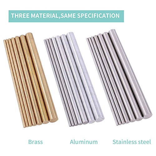 Swpeet 21-teiliges Metall-Rundstangen-Set, 3 Arten von Metallmaterialien, einschließlich Edelstahl, Messing und Aluminium, perfekt für Bastelwerkzeuge, Durchmesser 2 mm - 8 mm, Länge 100 mm