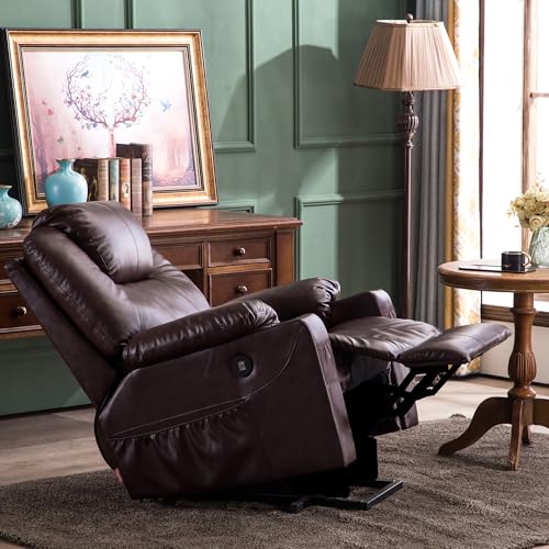 MCombo Electric Power Lift Recliner Chair Sofa with Massage and Heat for Elderly, 3 Positions, 2 Side Pockets, and Cup Holders, USB Ports, Faux Leather 7040 (Dark Brown, Medium) - Image 3