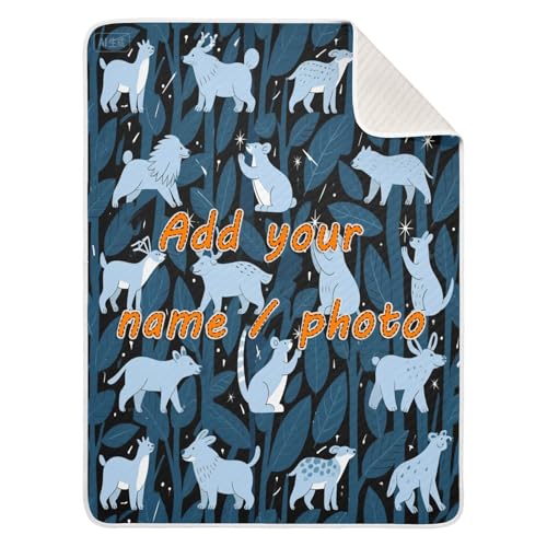 Custom Jungle Animal Dark Blue Black Small Blanket Cozy Custom Print Picture Baby Blanket with Name for Newborns, Infants, & Toddlers 30x40in mantitas para