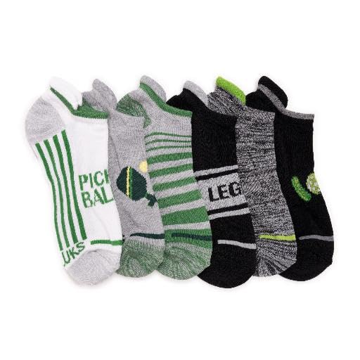 MUK LUKS Paquete de 6 Calcetines Tobilleros Pickleball, Negro/Verde, Taille Unique para Hombre