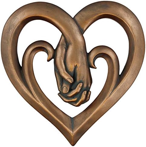 Top Brass Heart Holding Hands Wall Decor Decorative Art Sculpture - Copper Bronze Verdigris Finish - Forever Love