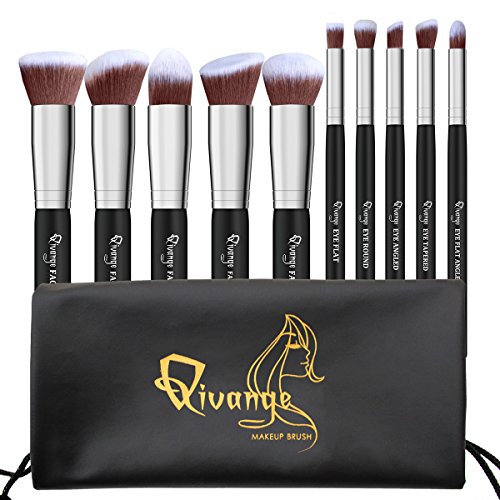 Qivange Makeup Brushes Synthetic Powder Foundation Eyeshadow Lip Kabuki Brush Set with Pouch