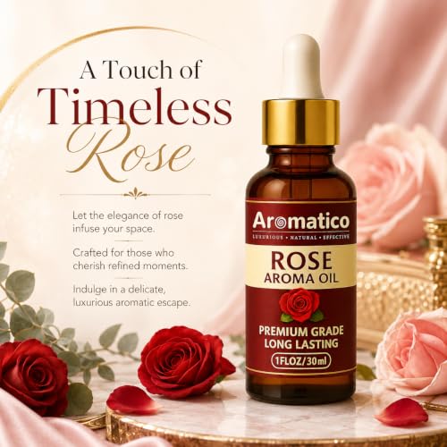 Image of AROMATICO Rose Diffuser Oil for Long-Lasting Natural Fragrance Oil for Aromatherapy, Meditation & Concentration | for Diffusers, Air Fresheners - 30ml