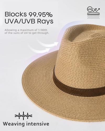 Image of FURTALK Womens Mens Wide Brim Straw Panama Hat Fedora Summer Beach Sun Hat