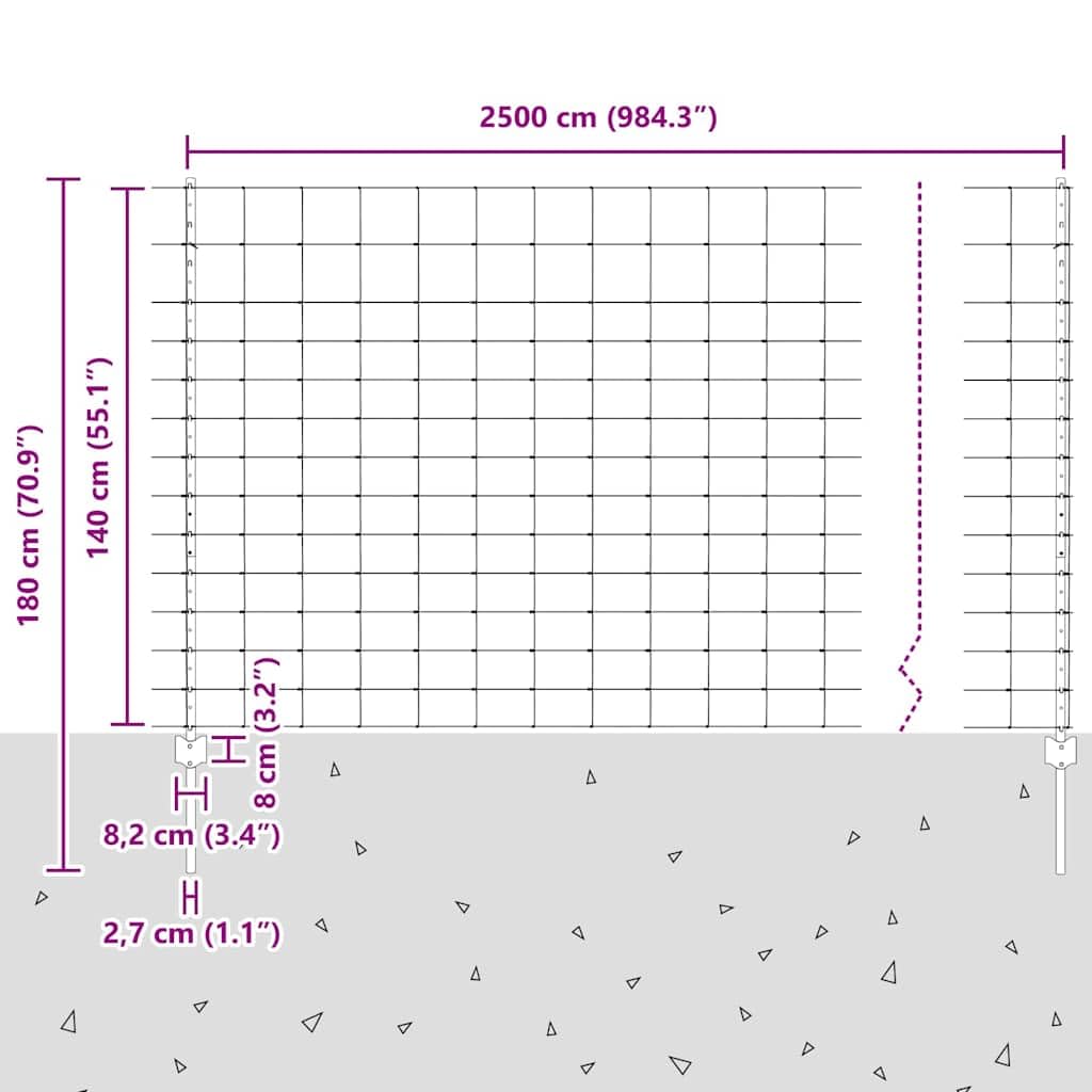 Ogrodzenie dzikiej zwierzyny ze słupkami, 25 x 1,4 m, stal ocynkowana, ogrodzenie ogrodzenie z siatką, do ogrodu, na taras, działkę, łącznie ze słupkami i zestawem montażowym