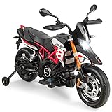 GOPLUS 12V Kinder Elektro-Motorrad mit Schweinwerfer/Musik, Kindermotorrad mit Stützrädern, Elektroauto, Kinderwagen, Kinderfahrzeug für 3-8 Jahren, Elektrofahrzeug mit Gashebel, 3-5 km/h (Rot)
