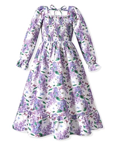 HINTINA Toddler Little Girl Ruffle Long Sleeve Smocked Dresses Fall Winter Clothes