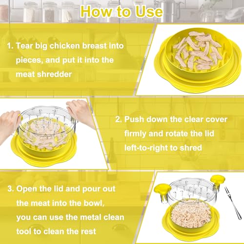 Image of Chicken Shredder Tool Twist Large Chicken Breast Shredder with Brush&Fork, Visible Meat Shredder Machine, Strong Anti-Slip Strip, Ergonomic Handle, BPA Free, Suitable for Pork Beef Chicken(Yellow)