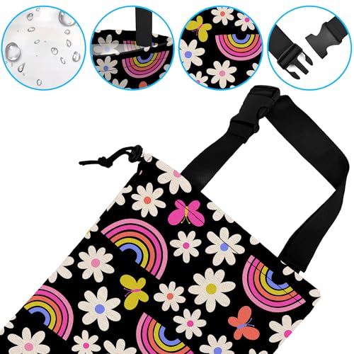 Image of Car Trash Bag Daisy Rainbow Butterfly Car Garbage Bag Hanging Car Trash Can for Back Seat with Drawstring, Waterproof Garbage Bags for Car Accessories Vehicle Travelling Camping Outdoor