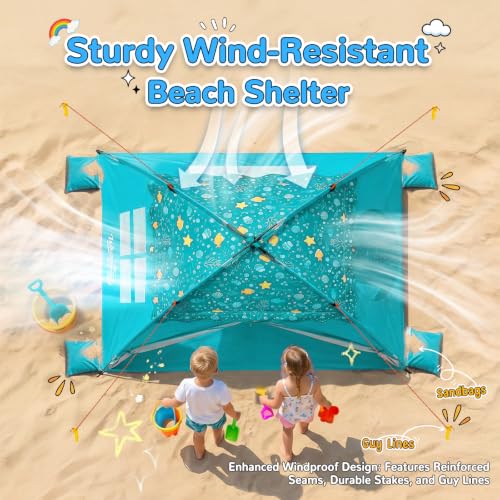 Image of WhiteFang Baby Beach Tent,UPF 50+ Kids Sun Shelter with Tunnel Port