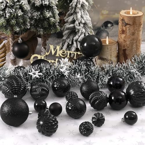 Christmas Balls Ornaments -36pcs Shatterproof Christmas Tree Decorations with Hanging Loop for Xmas Tree Wedding Holiday Party Home Decor,6 Styles in 3 Sizes(Black) - image 4