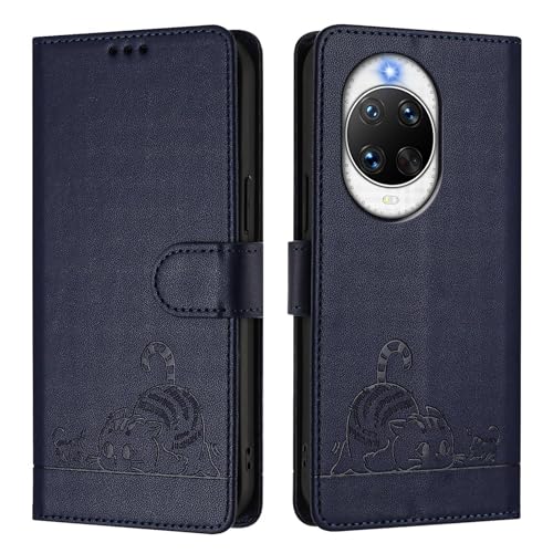 Custodia per telefono compatibile con Huawei Nova 14 Pro 5G con schermo curvo domestico con cavalletto slot per schede paraurti silicone antiurto custodia protettiva a portafoglio pelle blu