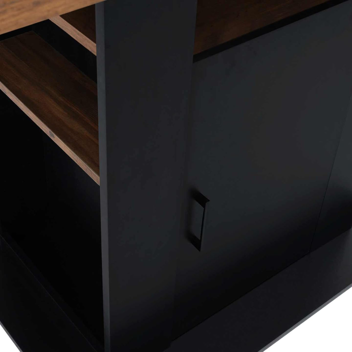 IDMarket - Ilot central UGO 110 cm madera negra y efecto madera oscura HAWKINS con almacenamiento