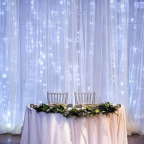 300 LED Curtain String Lights for Christmas Party Wedding Indoor Outdoor Decor (White)