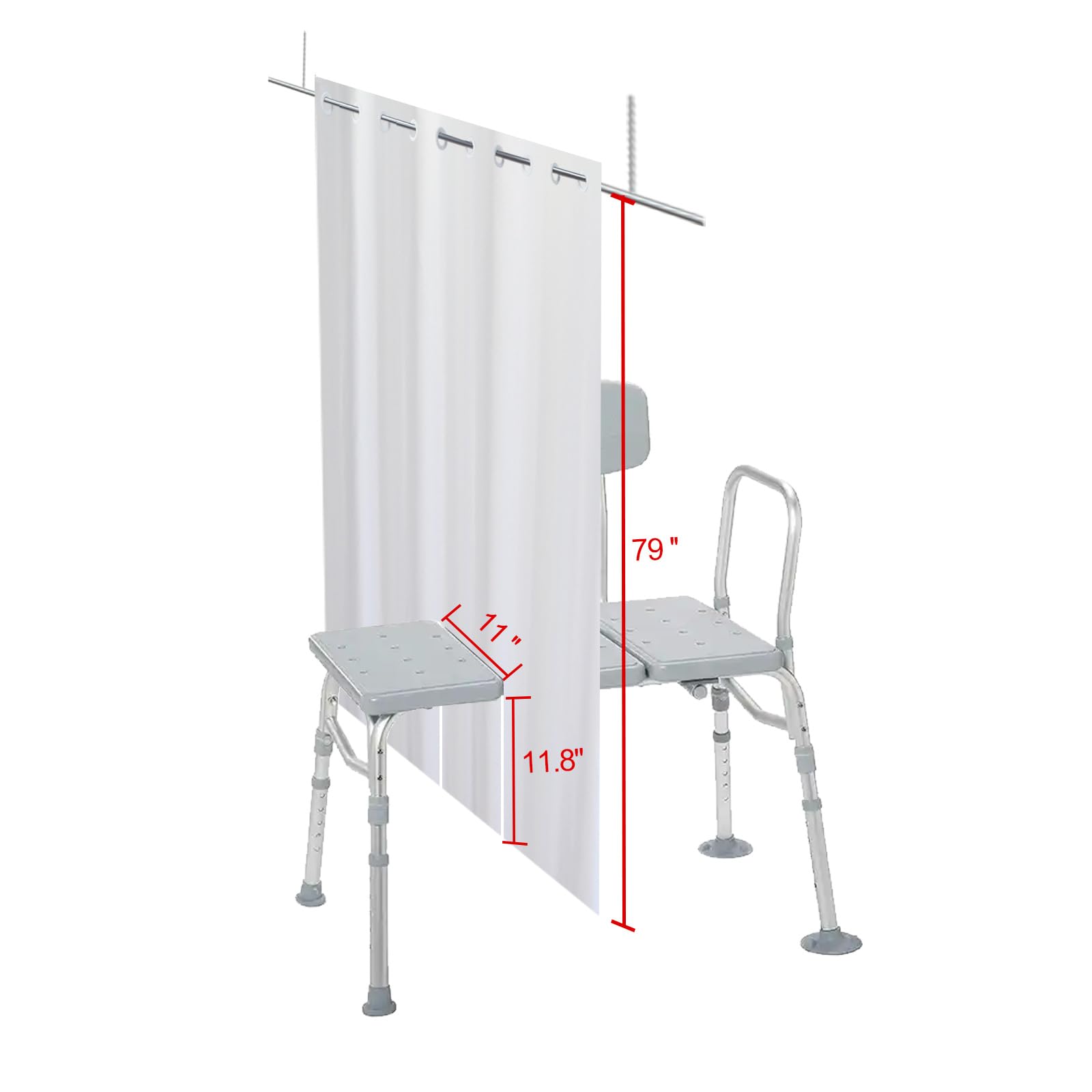 YISURE Tenda da doccia divisa per panchine da bagno, tenda da bagno in tessuto di poliestere, senza ganci necessari, design con 2 fessure verticali, bianca, grande 203,2 x 203,2 cm