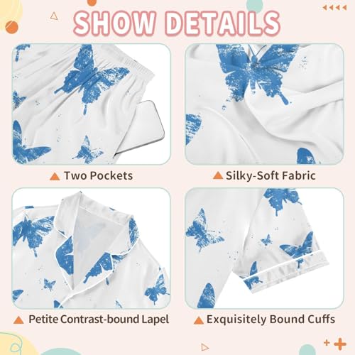 senya Cartoon Butterflies X Satin Summer Pajama Sets Silk Short Sleeve Button Down Sleepwear3