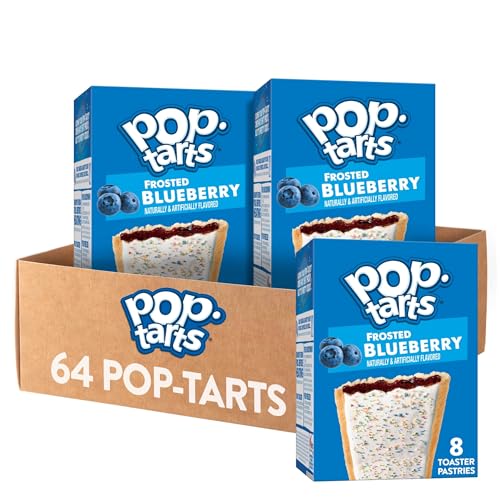 Pop-Tarts Toaster Pastries, Breakfast Foods, Kids Snacks, Value Pack, Frosted Blueberry (64 Pop-Tarts)