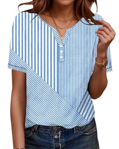 Womens Summer Tops Short Sleeve Boho Floral Shirts Loose Tunics Blouses