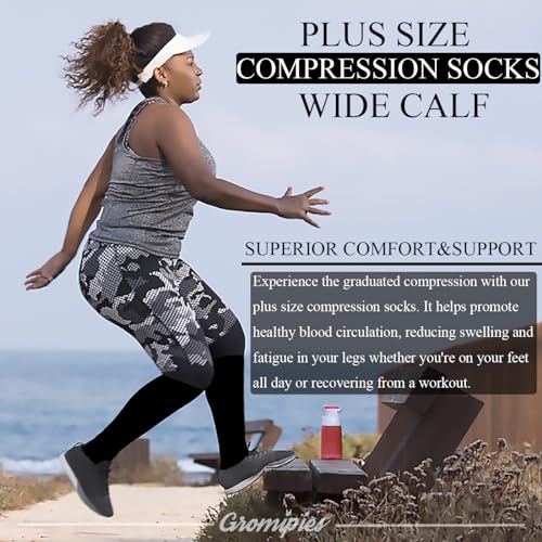 Image of Plus Size Compression Socks, 20-30 mmHg Wide Calf Compression Stockings, Knee High Extra Wide Support Revovery Socks for Men and Women for Circulation Running Flying Nurses Pregnancy