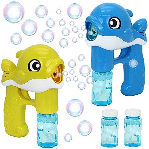 JOYIN 2 Bubble Guns Kit Whale Automatic Bubble Maker Blower Machine with 4 Bubble Solutions for Kids, Bubble Blower for Bubble Blaster Party Favors, Summer Toy, Birthday, Outdoor & Indoor Activity