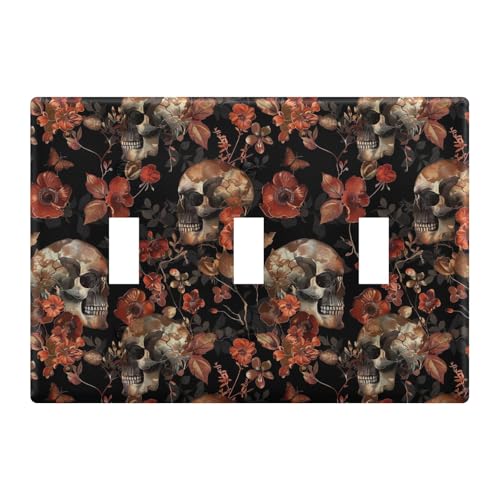 Light Switch Cover Gothic Skull Red Flowers Floral Wall Plates for Electrical Outlets 3 Gang 202b5397