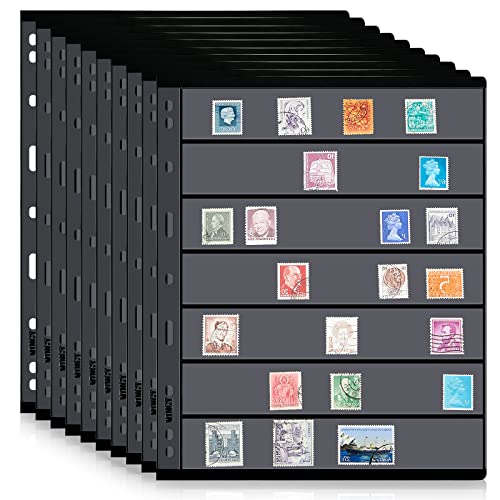 10 Sheets Stamp Pages Collector Stamp Album Page Stamp Pages For Stamp Album Binder With Standard 9 Hole Binder Sleeves For Stamp Collectors (7 Rows) #TOP14