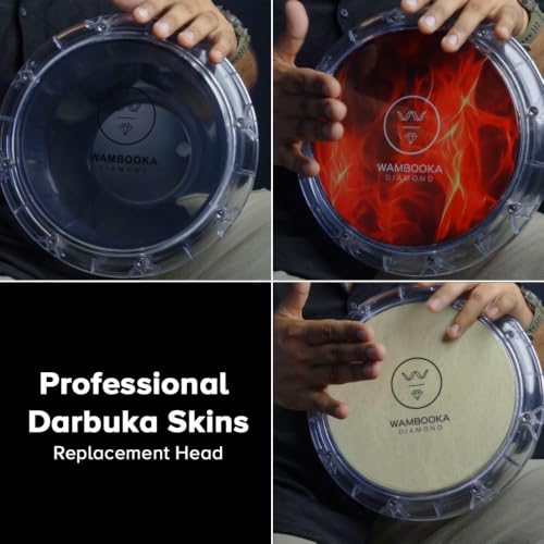 Image of DRSK-SET875 Touring Series Diamond Wet & Dry Darbuka Combo | 8.75 inch Head with 3 Replacement Skins (Transparent, Red Lava & Camel Race) | Includes Bag, Allen Key & Learning Course | Clear