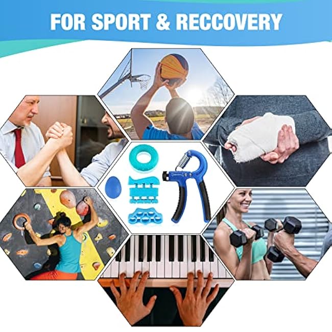 Hand Grip Exerciser Strengthener (5 Piece Set) for Kid Adult, Adjustable Grip Strength Trainer, Hand Squeezer Grip Stress 3D Balls, Finger Strength Trainer for Workout, Stress Relief