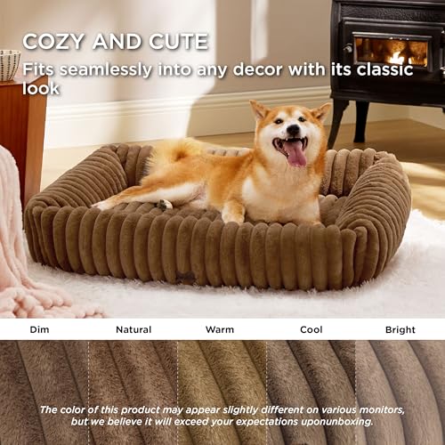 BEDSURE waschbares Hundebett für große Hunde - 91x68x20cm weicher orthopädischer Hundekorb mit bequemem Fleece-Bezug, rutschfestes Hundebett mit hohem Rand in braun