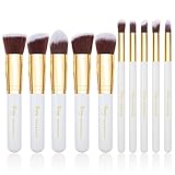 Qivange Makeup Brush Set, Kabuki Brush Set For Eyeshadow Concealer Cream Liquid Foundation with Portable Pouch(10pcs, White Gold) 