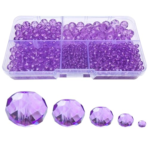 Image of Crystal Violet Rondelle Glass Beads for Jewelry Making, Faceted Briolette Crytal Spacer Beads for Bracelet Necklace Earring (2mm 4mm 6mm 8mm 10mm Mixed Sizes, 1000pcs)