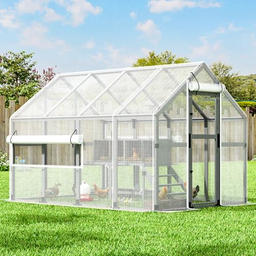 COZIWOW Chicken Coop with Full Waterproof Cover, 9' Extra Large Wooden Chicken House for 10-15 Chickens, 4 Nesting Boxes, Roosting Bars, Outdoor Walk-in Poultry Run for Backyard, Farm, Modern Gray