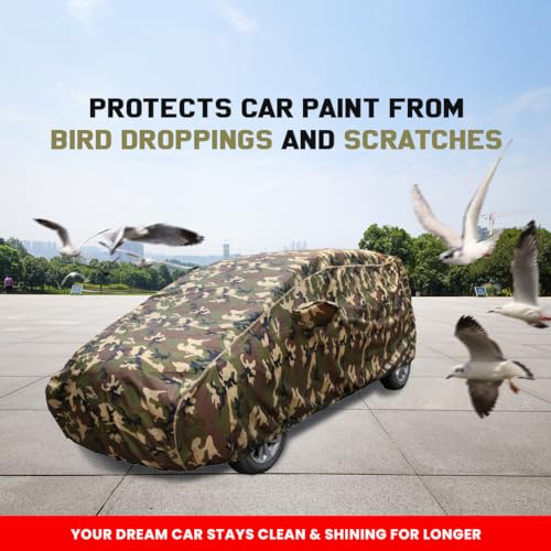 Image of Sonet Waterproof Car Cover with Mirror Pockets, Jungle Print Army Design, 4x4 American Matty,Triple Stitched, Compatible with Kia Sonet Car Cover (2020 to 2024), Sonet Car Accessories