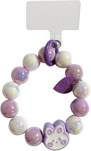 Correa de muñeca de acrílico con cuentas para teléfono, lindo cordón desmontable para teléfono celular, dije de corazón de conejo y pera con pestaña