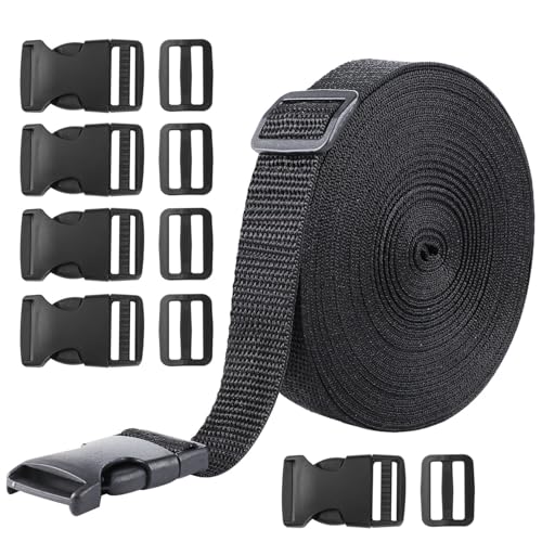kuou Nylon Webbing Strap Kit 10m 25mm Buckles and Adjusters Black