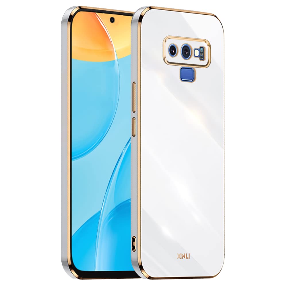 [Galvanized Frame Case for Samsung Galaxy Note9 (6.4 Inches) TPU Silicone Protective Case – White