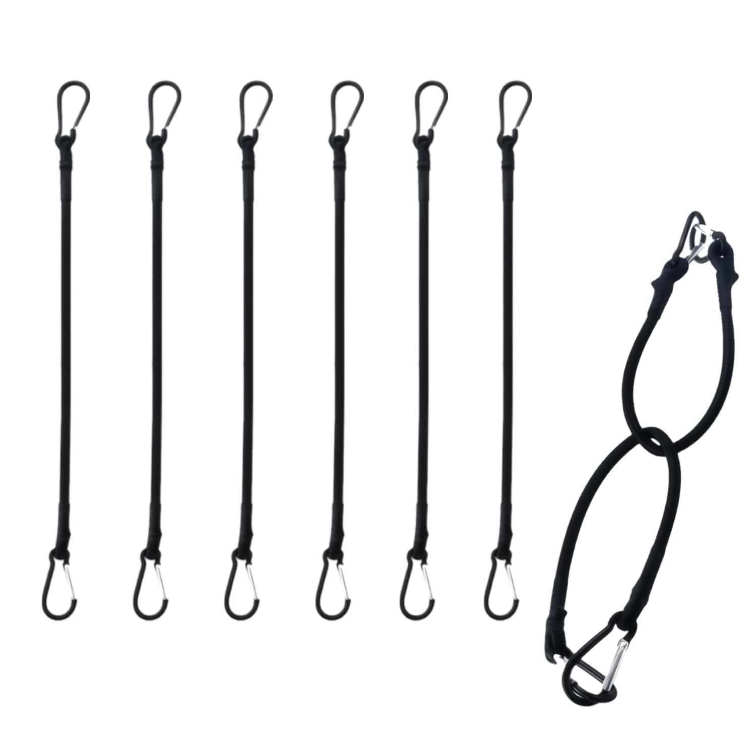 Spanngummi mit Haken Expander mit Haken spanngummi mit karabiner schwarz 6er 100% Latex GummiSetVielzweck Gummi Spanngurte für Gepäck, Camping für Sonnensegel, Tarps, Garten, Fahrrad, Auto （6X 20cm）