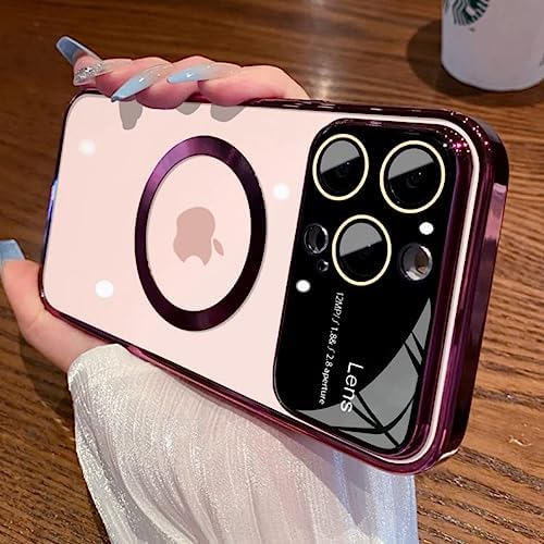 For IPhone 11 Pro Max Case ,Window Glass Lens Camera Protector, Logo View Compatible with Magsafe ,Magnetic Hard Transparent Phone Cases for IPhone 11 Pro Max Slim Luxury Clear Cover (wine red)