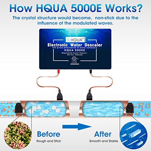 HQUA 5000E Electronic Water Descaler, Alternative Water Softener, Salt