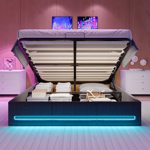 MOTUZP Cama tapizada para Cama Doble de 160 x 200 cm, Cama Doble LED con Espacio de Almacenamiento, Cama Acolchada con cabecero y somier de láminas, sin colchón (Gris, 160 x 200 cm)