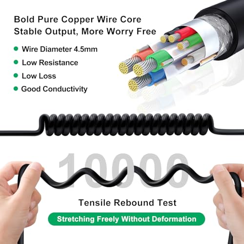 Left Angle HDMI Cable Coiled 4K 60Hz High Speed UHD HDMI Coiled Cable Support 3D, ARC, Ethernet for Computers, Blu Ray Players, Televisions, PS4/PS5 (Left Bent, 1.8 m)