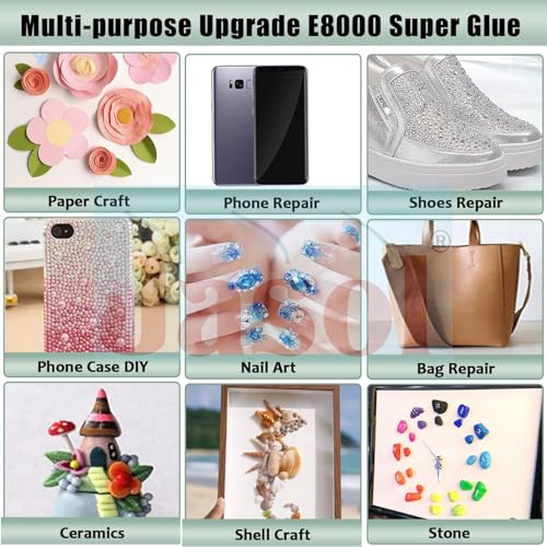 Image of B-7000 & E-8000 Multi-Purpose Adhesive Glue Pack of 2 (50ML / 1.68 fl.oz Each) | Clear Jewelry & Fabric Glue for Rhinestones, Crystal Crafts, Shoes, Nail Art, Phone Screen, Metal, Glass & DIY Repairs