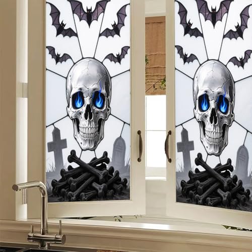 HOMETITUTE vinilo decorativo para ventana calavera azul 18x39 pulgadas miniatura 1