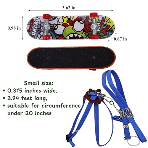 Image of Tortoise Harness and Leash with Toy Skateboard for Turtle set, Funny Tortoise Skateboard and Adjustable Leather Harness Leash, Training Skateboard and Turtle Harness Leash Pet Tortoises Toys (Blue, S)