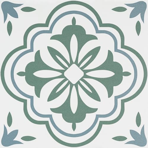 Livelynine 12x177 Green Peel and Stick Floor Tile Waterproof Sage Green and Blue Boho Floral Linoleum Flooring Roll Bathroom PVC Floor Tiles Backsplash Kitchen Flooring Rv Basement Renter Friendly