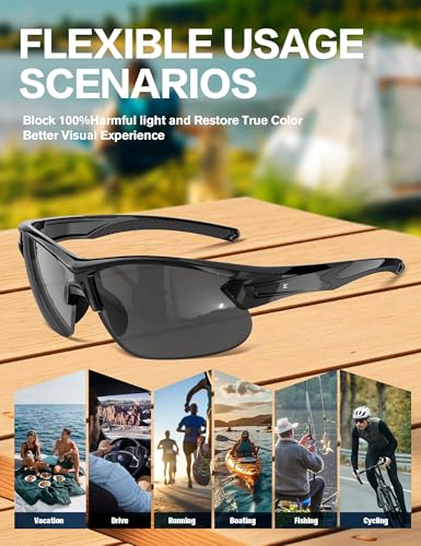 Image of BIRCEN Mens Polarized Sunglasses for Sports: TR90 Lightweight Sun Glasses Wrap Around Shades for Fishing Driving Cycling