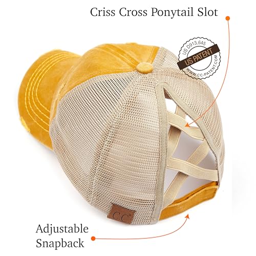 Image of C.C Exclusives Hatsandscarf Washed Distressed Cotton Denim Ponytail Hat Adjustable Baseball Cap (BT-13)