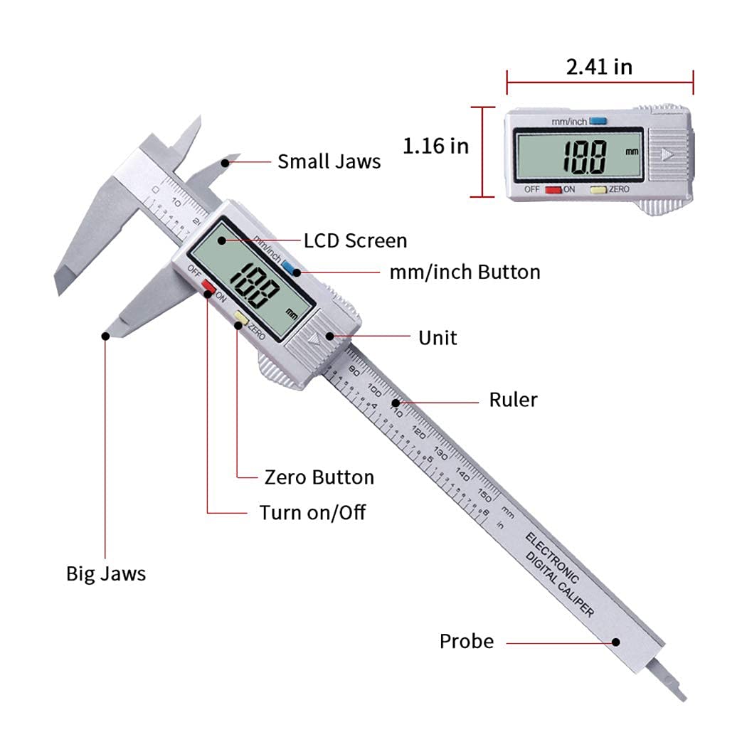 150 mm 6 Pulgadas LCD Regla Digital Electrónica Fibra de Carbono Vernier Calibre Micrómetro Herramienta de medición Instrumento Nuevo